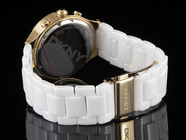 DKNY SEXY LADIES CERAMIC WHITE AND GOLD FACE WATCH NY8260