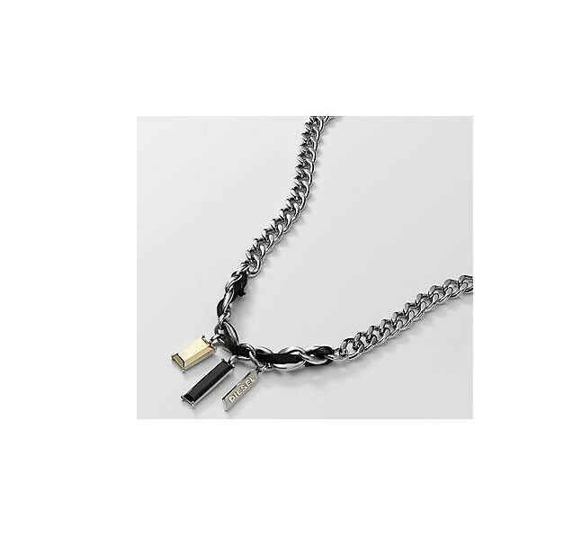 DIESEL UNISEX STEEL AND LEATHER NECKLACE  DX0382