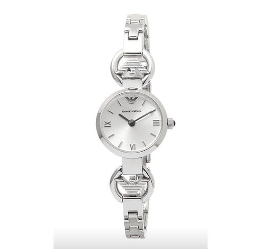 EMPORIO ARMANI WOMENS SILVER LUXURY LOGO SIGNATURE WATCH AR1775