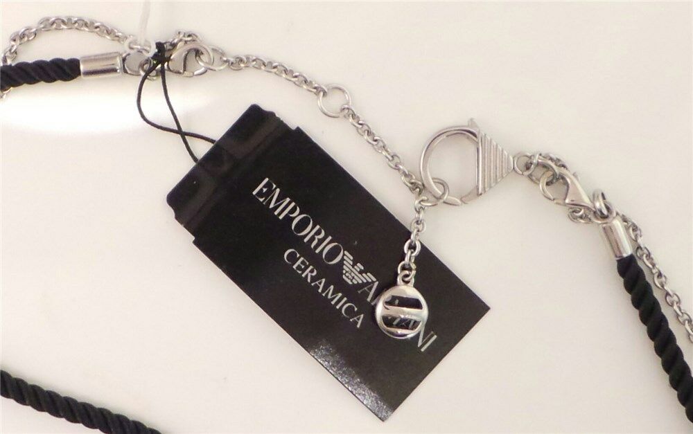 EMPORIO ARMANI Black Ceramic EA Logo Pendant Long Necklace EGS1460