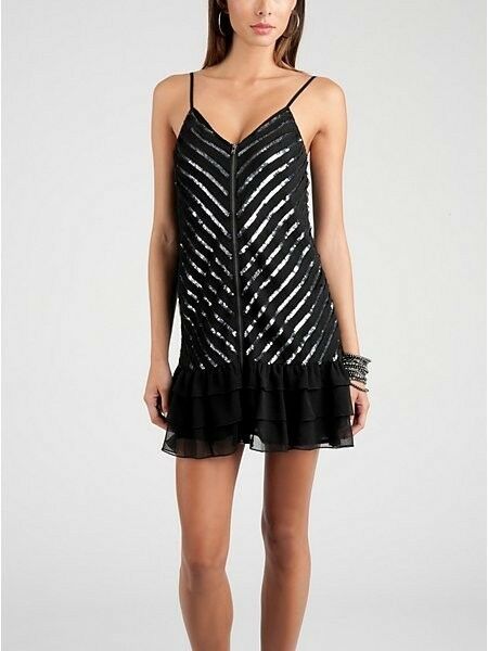 GUESS SEQUIN & RUFFLE JOILE ZIPPER DRESS Sz .7