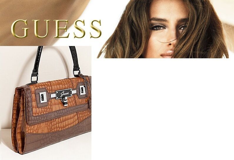 GUESS LINA SHINE CROCO BROWN MULTI SATCHEL FLAP HANDBAG