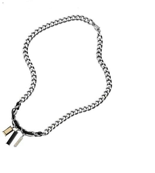 DIESEL UNISEX STEEL AND LEATHER NECKLACE  DX0382