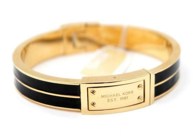 Michael Kors Plaque Hinge Bangle, Golden/Black MKJ2350