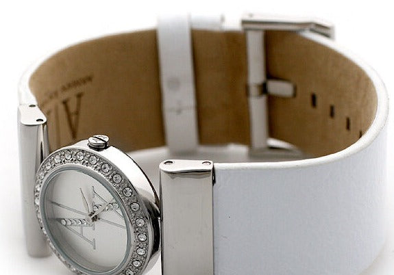 ARMANI EXCHANGE LADIE'S SIGNATURE WHITE LEATHER WATCH AX3023