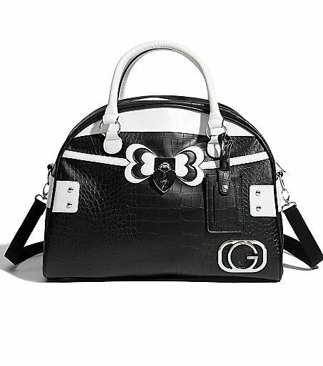 G byGUESS LINDSEY TRAVEL DOME CROCO BLACK MULTI TOTE HANDBAG