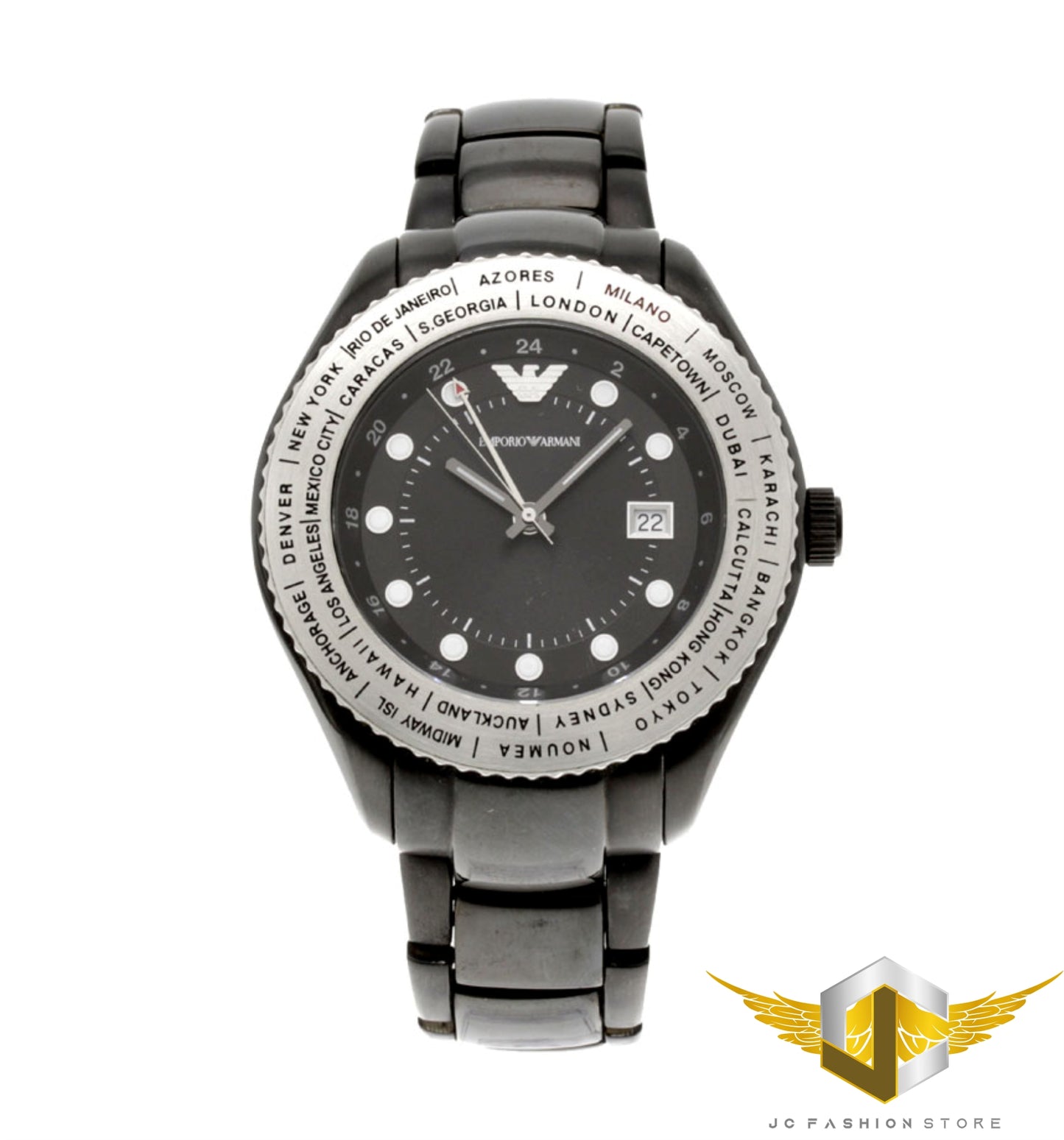 EMPORIO ARMANI MEN'S BLACK METAL GMT WATCH AR0587