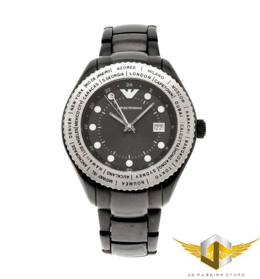 EMPORIO ARMANI MEN'S BLACK METAL GMT WATCH AR0587