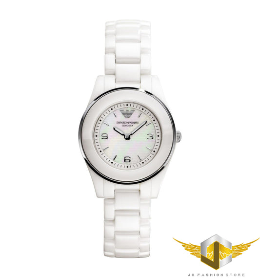 EMPORIO ARMANI LADIE'S CERAMIC MOTHER OF PEARL WHITE WATCH AR1439