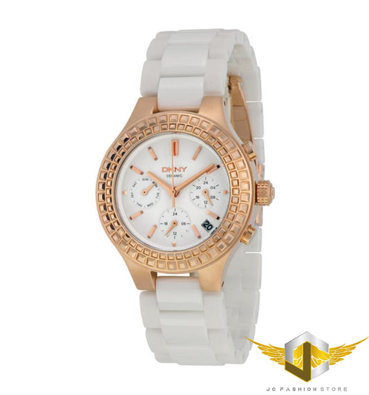 DKNY WOMEN'S CERAMIC ROSE GOLD CRISTALS COLLECTION WATCH NY2225