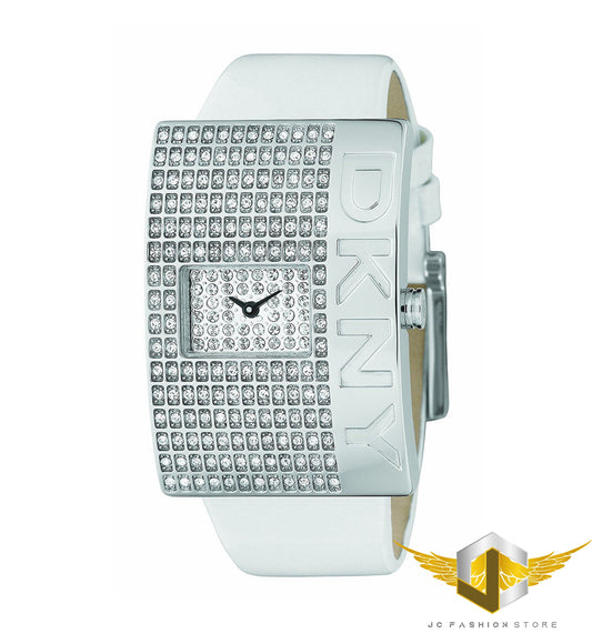 DKNY LADIES TOP MODEL CRYSTALS WATCH WHITE LEATHER WATCH NY4316