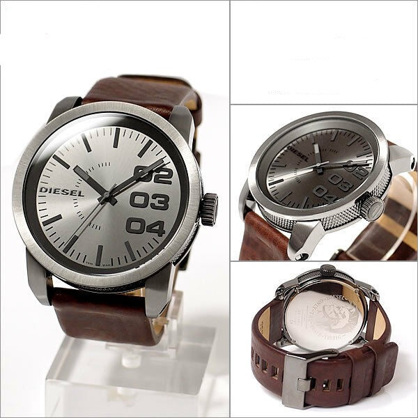 DIESEL MEN'S BROWN LEATHER AND BEIGE FACE DEATAIL 02,03,04 DIAL DZ1467
