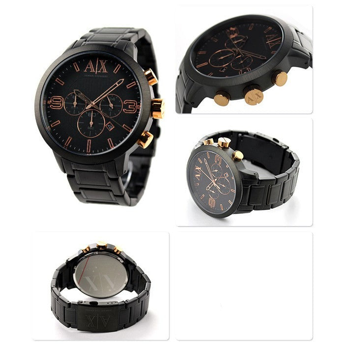 ARMANI EXCHANGE MEN'S BLACK DARK WITH ROSE GOLD WATCH AX1350